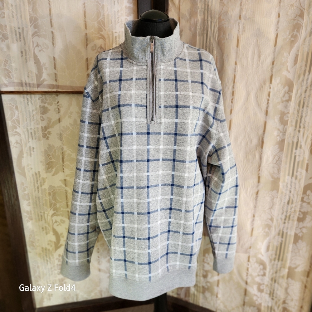 Men's Gray and Blue Plaid Sweater... Nautica